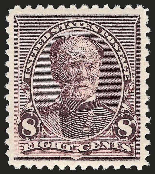 8c Lilac (225).> Mint N.H., intense shade and proof-like impression, choice centering with unusually wide and balanced margins, fresh and Extremely Fine, one of the most difficult values of the set to obtain in
choice Mint N.H. condition, with 2000 P
