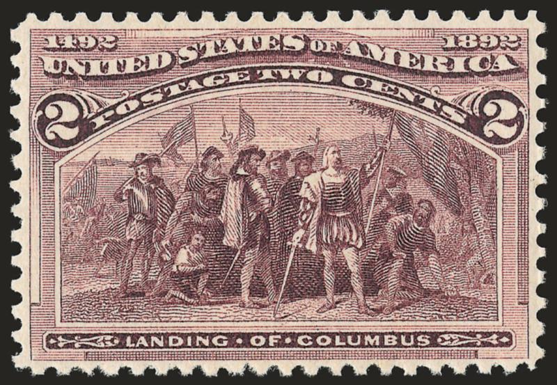 2c Columbian (231).> Two, Mint N.H., incl. one with <broken hat> variety, rich colors, choice centering, Extremely Fine