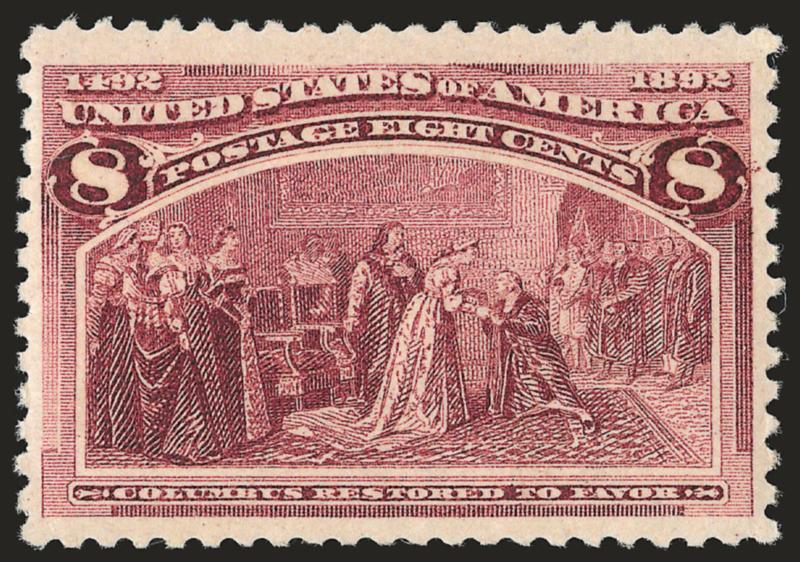8c Columbian (236).> Mint N.H., brilliant color, unusually wide margins at top and bottom, Very Fine and choice, with 1996 P.F. certificate