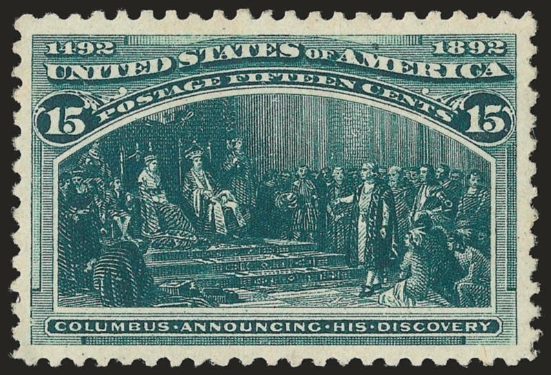 15c Columbian (238).> Mint N.H., deep rich color and proof-like impression on bright paper, wide margins, few natural gum skips, Very Fine and choice