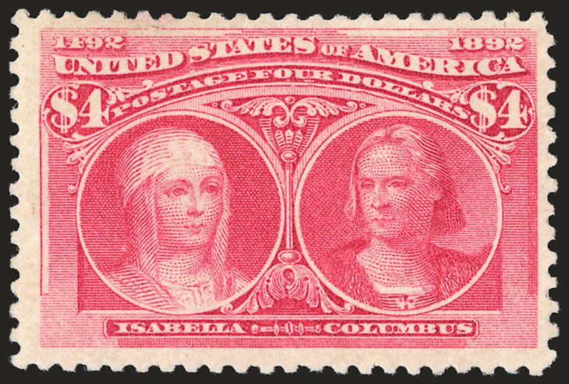 $4.00 Columbian (244).> Original gum, barely hinged, radiant color on bright paper, wide margins, Very Fine, with 1983 and 2007 P.F. certificates