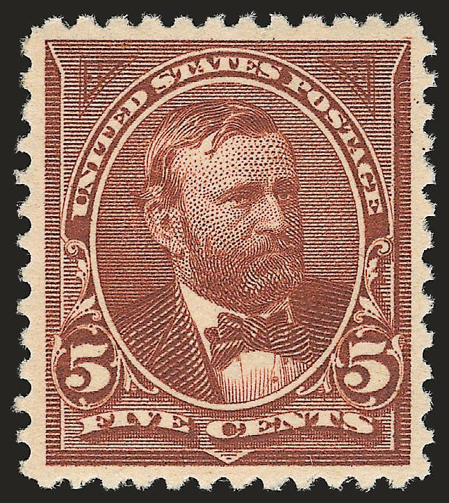 5c Chocolate (255).> Original gum, barest trace of what may be hinging, exceptional color which pops off the paper, wide margins, Extremely Fine, a beautiful stamp