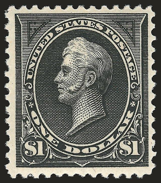 $1.00 Black, Ty. II (261A).> Mint N.H., intense shade and proof-like impression on bright paper, wide margins<><>^VERY FINE AND CHOICE. A SCARCE MINT NEVER-HINGED EXAMPLE OF THE $1.00 TYPE II UNWATERMARKED
BUREAU ISSUE.^<><>Of the eight other Min
