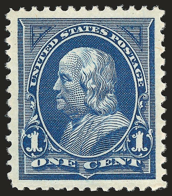 1c Blue (264).> Mint N.H., deep rich color and proof-like impression on brilliant paper, choice centering with Jumbo margins, light horizontal gum crease in bottom margin, Extremely Fine, a huge stamp, with
2007 P.S.E. certificate (XF 90 Jumbo SMQ $