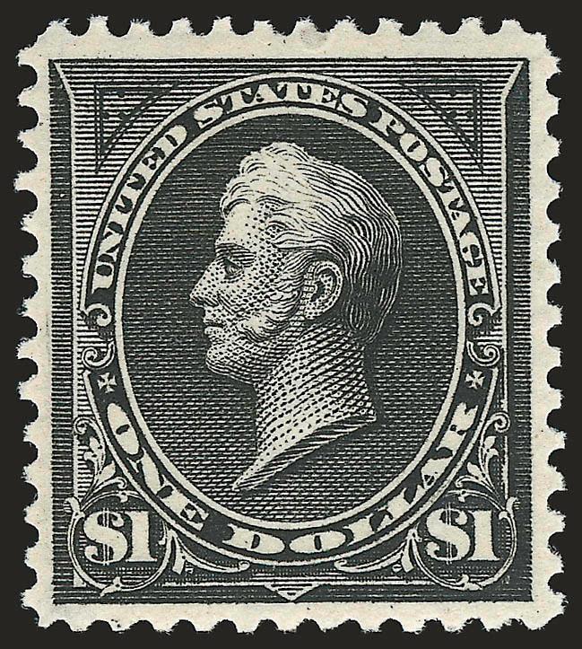 $1.00 Black, Ty. I (276).> Mint N.H., deep shade, remarkably detailed impression on bright paper, light natural gum bend, natural single perf disc indentation at top<><>^VERY FINE. A SCARCE MINT NEVER-HINGED
EXAMPLE OF THE $1.00 TYPE I WATERMARKED