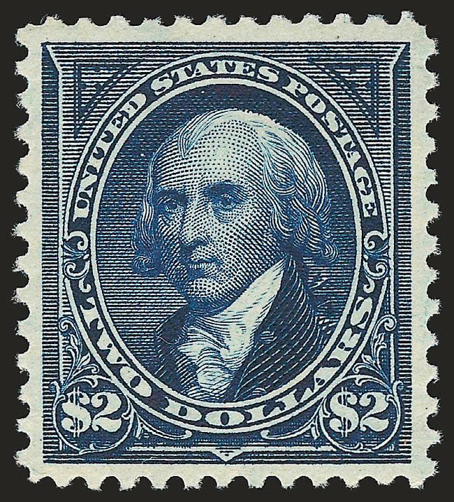 $2.00 Dark Blue (277a).> Mint N.H., deep rich color in the true Dark Blue shade, post office-fresh paper, wide and balanced margins, long and full perforations all around<><>^EXTREMELY FINE GEM. THE $2.00 DARK
BLUE WATERMARKED BUREAU ISSUE IS ONE O