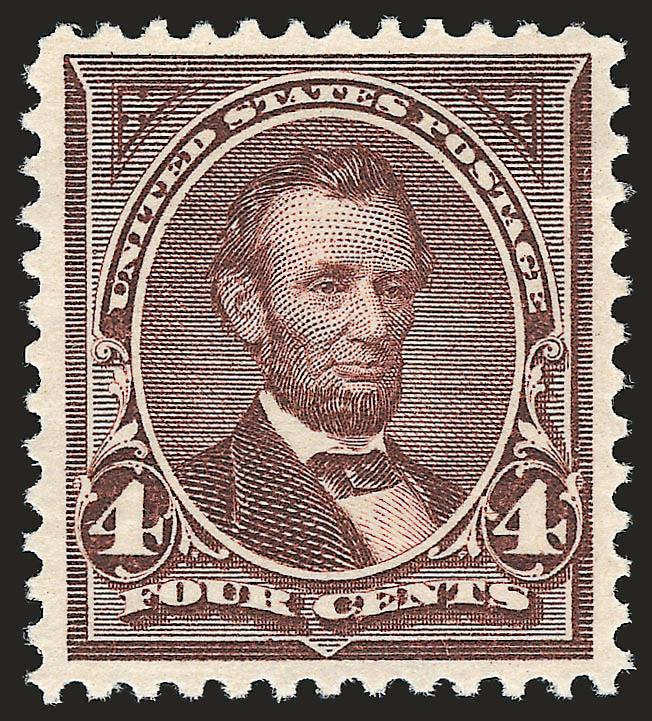 4c Lilac Brown (280a).> Mint N.H., rich color and proof-like impression, choice centering with well-proportioned margins, fresh and Extremely Fine, with 1995 P.F. and 2007 P.S.E. certificates (XF 90 SMQ
$340.00), only one has graded higher and only