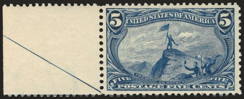 5c Trans-Mississippi (288).> Mint N.H. with <part arrow selvage> at left, intense shade and remarkably detailed impression, wide margins, Extremely Fine, a beautiful stamp, with copy of 1986 P.F. certificate
for block of four