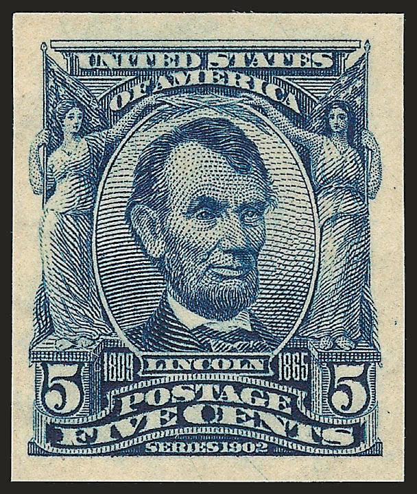 5c Blue, Imperforate (315).> Mint N.H., large margins, rich color on bright paper, fresh and Extremely Fine