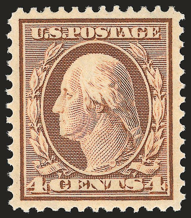 4c Orange Brown (334).> Barest trace of hinging, brilliant color, perfectly centered, Extremely Fine Gem, with 2007 P.S.E. certificate (Superb 98 SMQ $350.00)