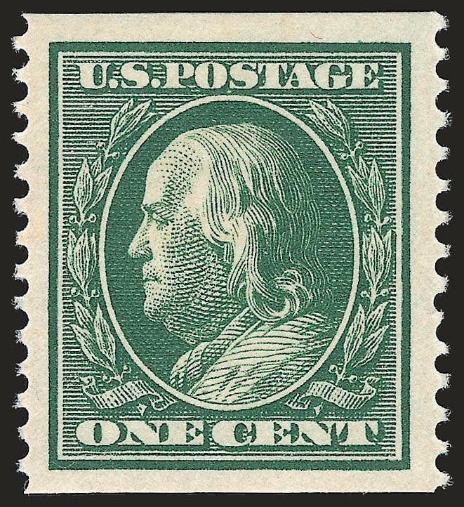 1c Green, Coil (352).> Mint N.H., deep rich color on bright paper, choice centering with wide margins, fresh and Extremely Fine, with 2004 P.F. and 2007 P.S.E. certificates (XF 90 SMQ $550.00)