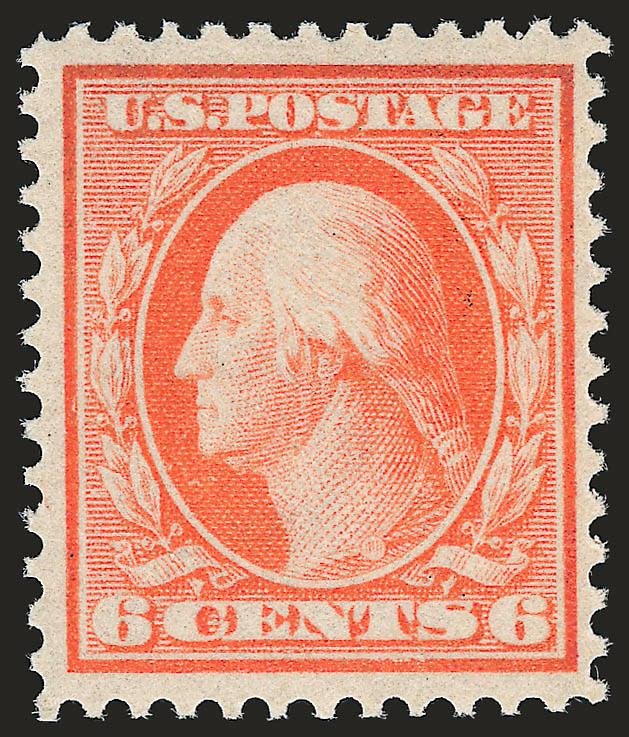 6c Red Orange, Bluish (362).> Mint N.H., vibrant color as fresh as the day it was printed, choice centering with well-proportioned margins<><>^EXTREMELY FINE. A SCARCE MINT NEVER-HINGED EXAMPLE OF THE 6-CENT ON
BLUISH.^<><>As an indication of rar