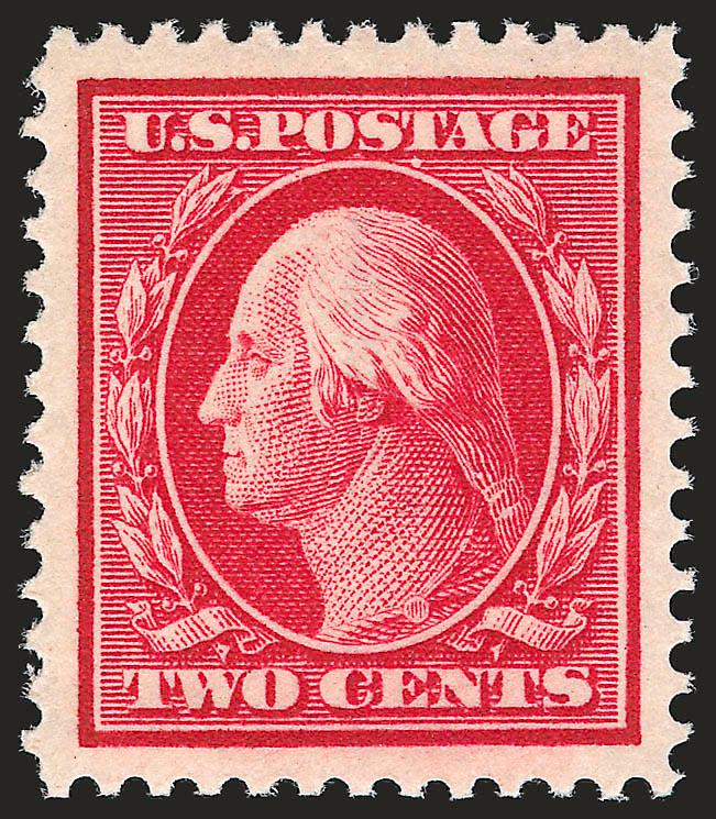 2c Carmine (375).> Mint N.H., brilliant color on bright paper, perfectly centered with Jumbo margins, Extremely Fine Gem, a superb stamp in every respect, with 2007 P.S.E. certificate (XF-Superb 95 Jumbo SMQ
$245.00 as 95, $960.00 as 98)