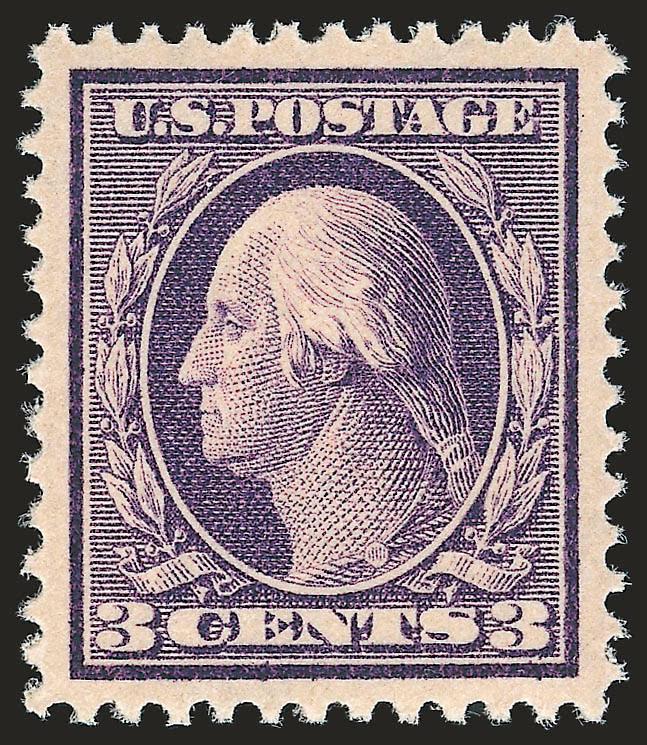3c Deep Violet (376).> Mint N.H., deep rich color and proof-like impression on bright paper, perfectly centered with wide and balanced margins<><>^EXTREMELY FINE GEM. A SUPERB MINT NEVER-HINGED EXAMPLE OF THE
3-CENT PERF 12 SINGLE-LINE WATERMARK IS