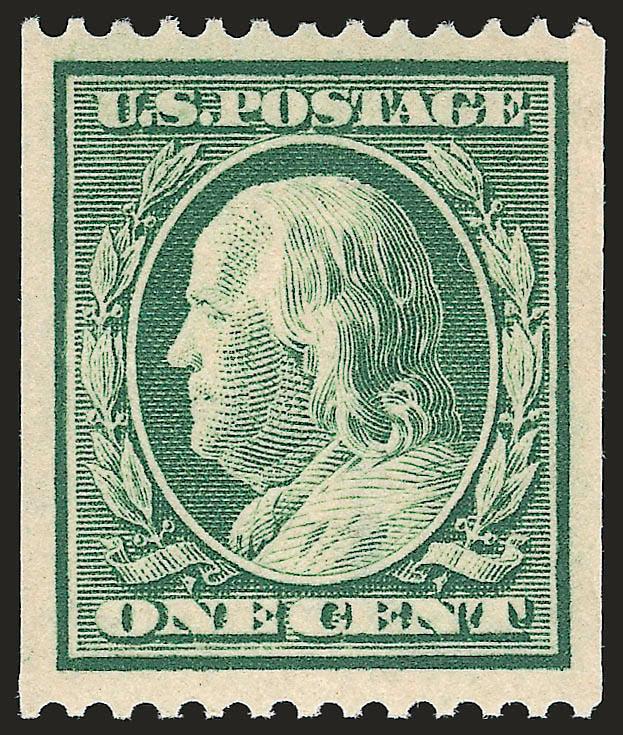 1c Green, Coil (385).> Mint N.H., brilliant color, wide and balanced margins, fresh and Extremely Fine, with 1998 P.F. certificate for pair