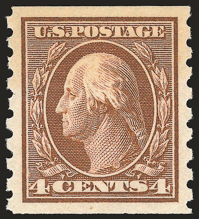 4c Brown, Coil (395).> Mint N.H., bright color, crisp impression, perfectly centered with Jumbo margins, Extremely Fine Gem, a superb stamp in every respect, with 2000 P.F. certificate