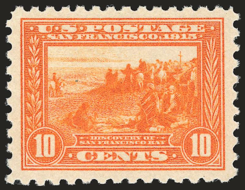 10c Panama-Pacific, Perf 10 (404).> Mint N.H., radiant color on bright paper, as fresh as the day it was issued, choice centering with well-balanced margins, tiny natural inclusion not mentioned on accompanying
certificate<><>^EXTREMELY FINE. A BEA