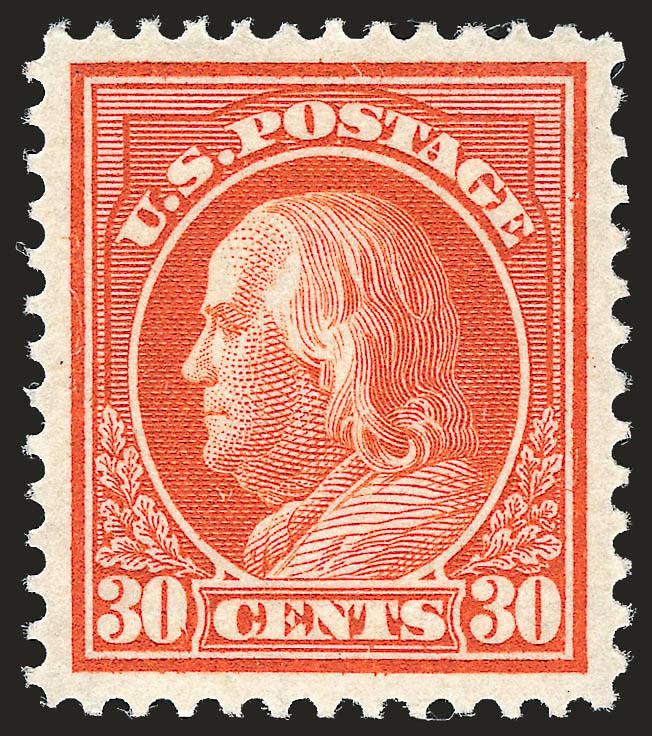 30c Orange Red (420).> Barely hinged, vibrant color on bright paper, perfectly centered with wide margins, Extremely Fine Gem, with 1990 P.F. and 2007 P.S.E. certificates (Superb 98 SMQ $870.00)