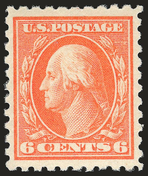 6c Red Orange (429).> Mint N.H., vivid color and impression, wide margins, Extremely Fine