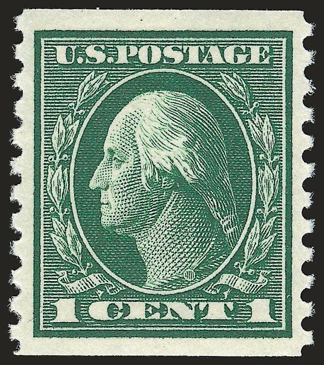 1c Green, Coil (443).> Mint N.H., deep rich color on bright paper, wide and balanced margins, fresh and Extremely Fine, with 1999 P.F. certificate