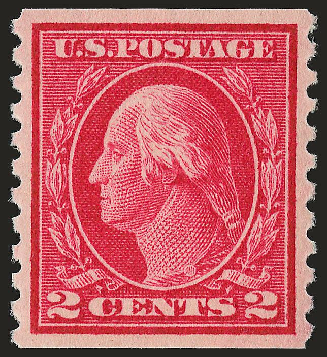 2c Carmine, Coil (444).> Mint N.H., radiant color on bright paper, well-balanced margins, fresh and Extremely Fine, a beautiful stamp, with 1995 P.F. and 2007 P.S.E. certificates (XF-Superb 95 SMQ $530.00),
this is the highest grade awarded (two rep