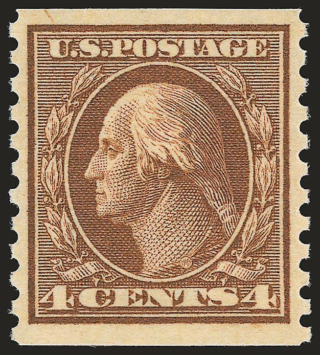4c Brown, Coil (446).> Mint N.H., pretty shade which is very intense, choice centering, Very Fine and choice, with 1977 P.F. certificate for pair