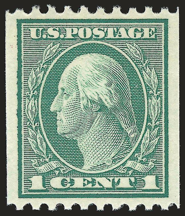 1c Green, Coil (448).> Mint N.H., radiant color and finely detailed impression showing every nuance of the design, mathematically perfect centering with wide margins, Extremely Fine Gem, an exceptional stamp in
every respect, with 2007 P.S.E. certifi