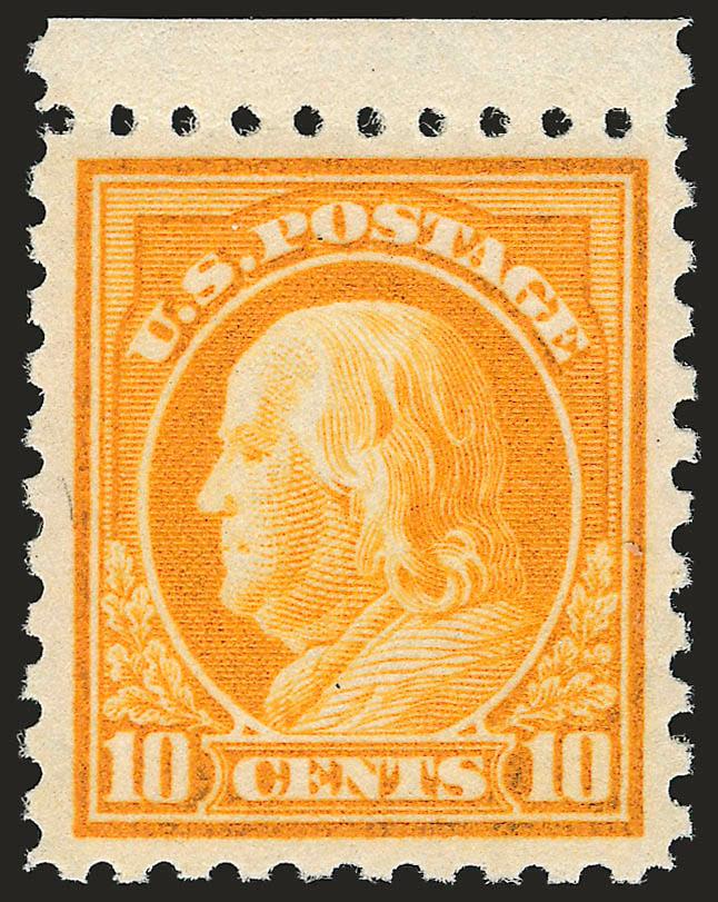 10c Orange Yellow (472).> Mint N.H. with <selvage at top,> intense color on crisp paper, almost perfectly centered, Extremely Fine Gem, with 1999 P.F. certificate