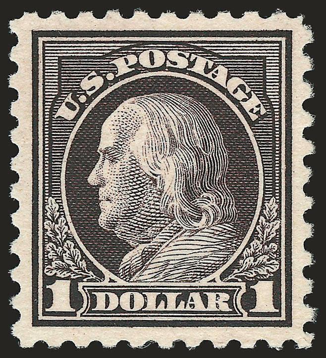 $1.00 Violet Black (478).> Mint N.H., perfect centering with wide and well-balanced margins, intense color and impression on bright paper<><>^EXTREMELY FINE GEM. A SUPERB EXAMPLE OF THE $1.00 PERF 10
UNWATERMARKED FRANKLIN ISSUE, GRADED XF-SUPER --
