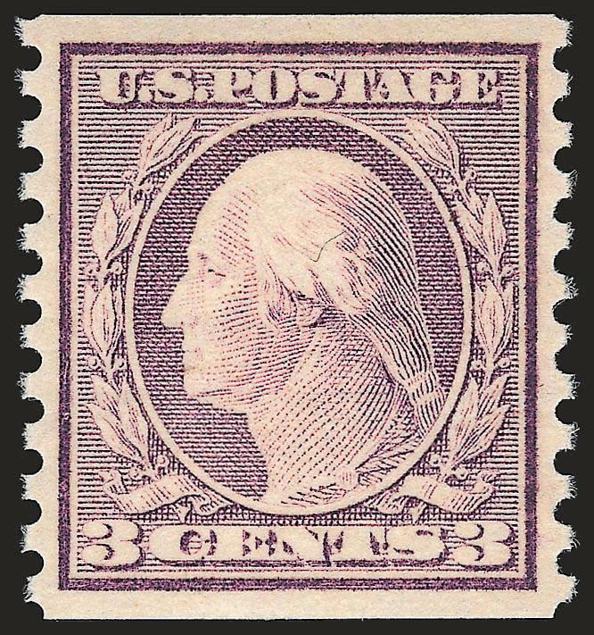 3c Violet, Ty. I, Coil (493).> Mint N.H., brilliant color, almost perfectly centered, Extremely Fine
