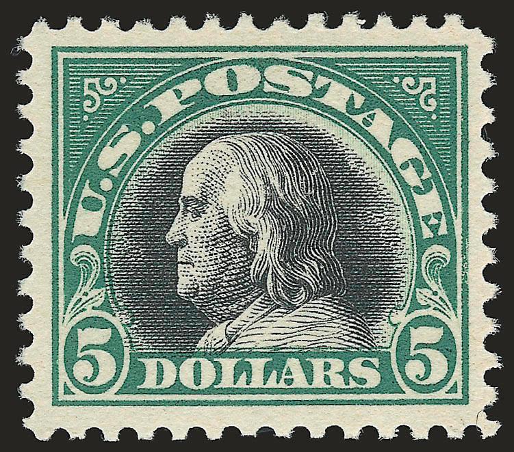$5.00 Deep Green & Black (524).> Barest trace of what may be hinging, intense shades, Very Fine and choice