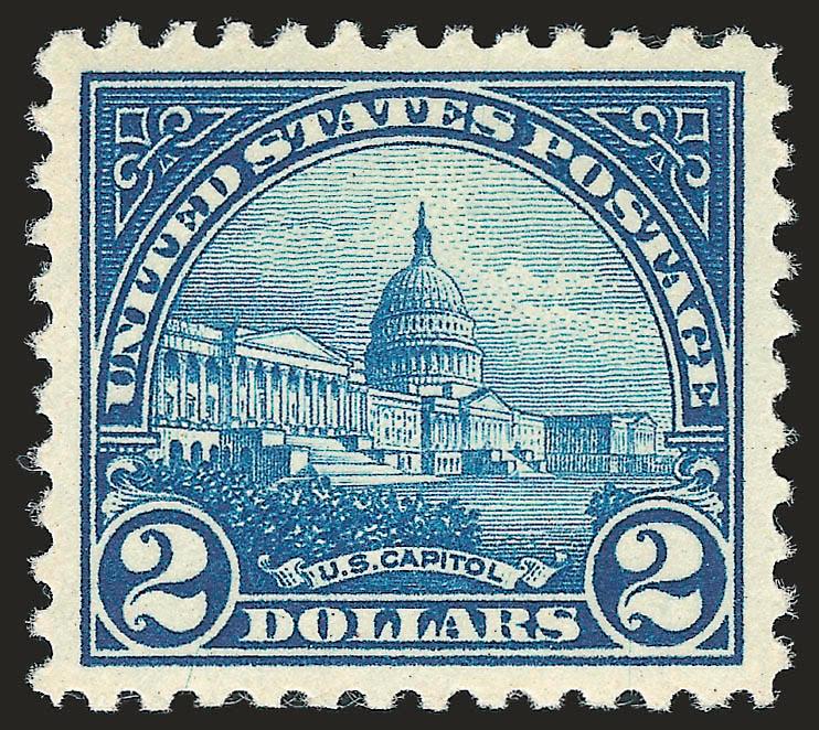 $2.00 Deep Blue (572).> Mint N.H., brilliant color, wide margins, light natural perf disc indent, Extremely Fine, with 1995 P.F. and 2007 P.S.E. certificates (XF 90 SMQ $360.00)