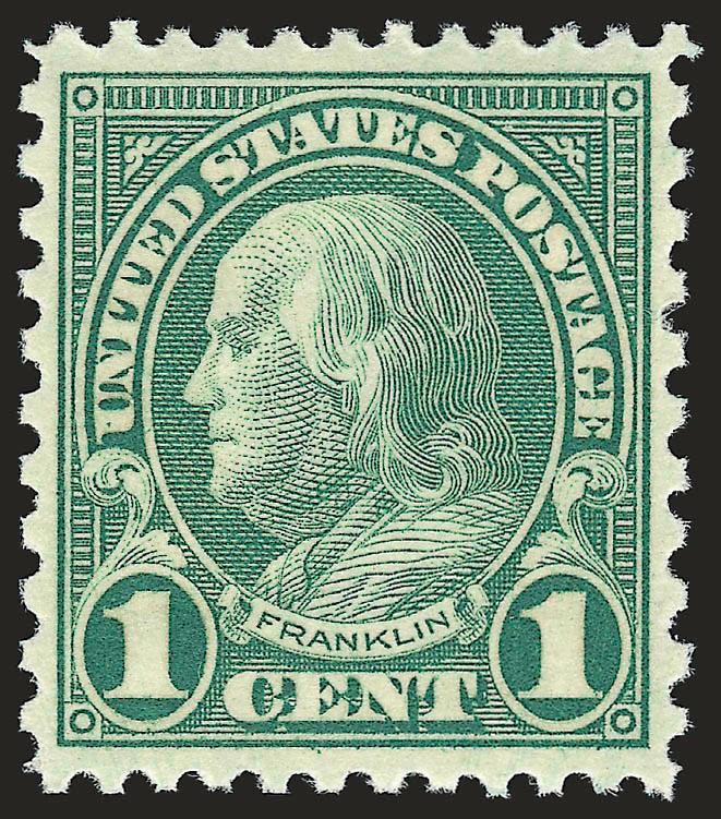 1c Green, Rotary (578).> Mint N.H., bright color, unusually choice centering for this difficult issue, Extremely Fine, with 2002 P.F. and 2007 P.S.E. certificates (XF 90 SMQ $470.00)