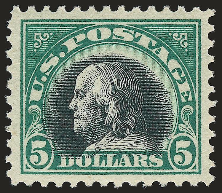 $5.00 Deep Green & Black (524).> Mint N.H., wider margins than typically seen, strong colors, Extremely Fine Gem, with 2007 P.S.E. certificate (XF-Superb 95 SMQ $1,800.00)