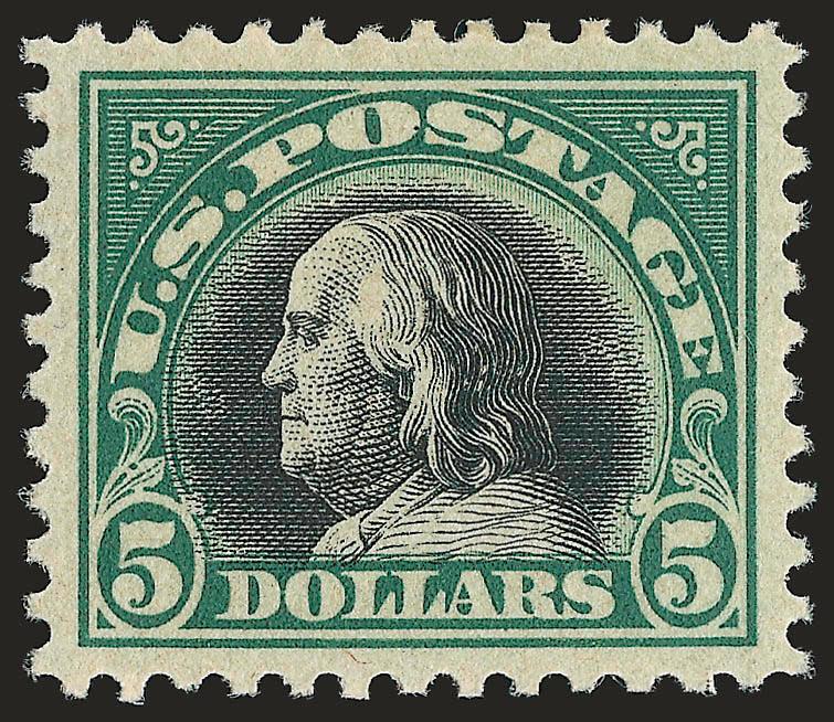$5.00 Deep Green & Black (524).> Lightly hinged, wide margins and mathematically centered, fresh and bright, Extremely Fine Gem, with 2007 P.S.E. certificate (Superb 98 SMQ $760.00)
