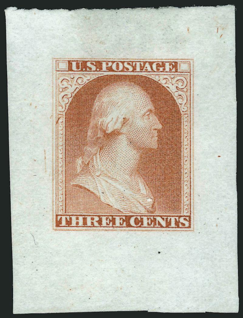 Gavit & Co., Danforth Bald & Co., 3c Die Essays on Bond, India (11-E4c, 11-E12b).> Scarlet and Brown respectively, 31 x 40mm and 27 x 36mm, bright colors, Fine, latter with 2006 P.F. certificate
