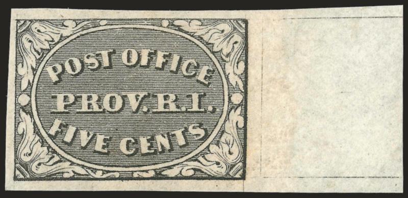 Providence R.I., 5c Gray Black (10X1).> Original gum, large margins incl. sheet margin at right, bright shade, Very Fine and choice