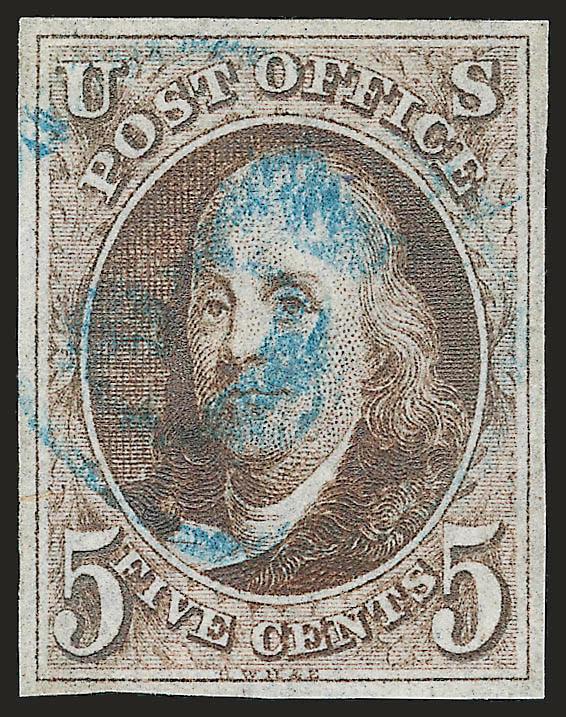 5c Red Brown (1).> Full balanced margins, rich color, clear impression, light <blue numeral 5 in oval> cancel (Baltimore), Very Fine and choice, with 1985 P.F. certificate