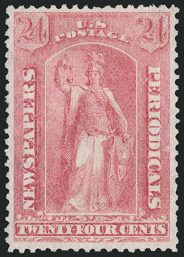 24c Rose, 1875 Issue (PR17).> Unused (no gum), exceptionally well-centered, Very Fine and choice, with 1992 P.F. certificate as PR41 and 2007 P.F. certificate as PR17 (we think they got it right the first
time)