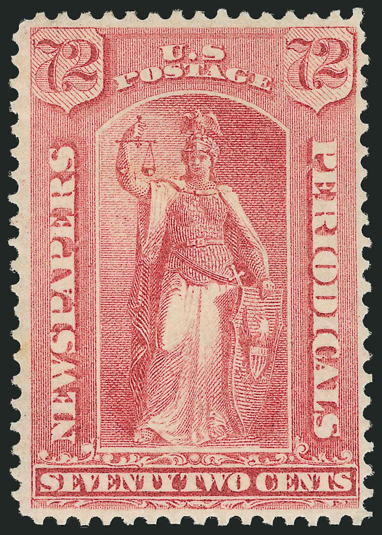 72c Pale Rose, 1875 Issue (PR21 var).> Original gum, lightly hinged, fresh color and remarkably well-centered on bright white paper<><>^EXTREMELY FINE. A BEAUTIFUL EXAMPLE OF THE 72-CENT CONTINENTAL PRINTING IN
THE PALE ROSE SHADE.^<><>With 2003