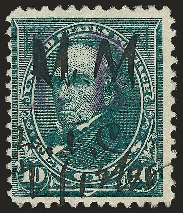 10c Dark Green, I.R. Overprint (R157).> Ms. cancel of Michigan Mutual Life Insurance Co. as always, rich color on bright paper, fresh and Fine example of this scarce provisional Revenue issue