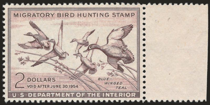 $2.00 1953 Hunting Permit (RW20).> Mint N.H. with right selvage, essentially perfectly centered, fine impression on crisp paper, Extremely Fine Gem, with 2007 P.S.E. certificate (XF-Superb 95 SMQ
$340.00)