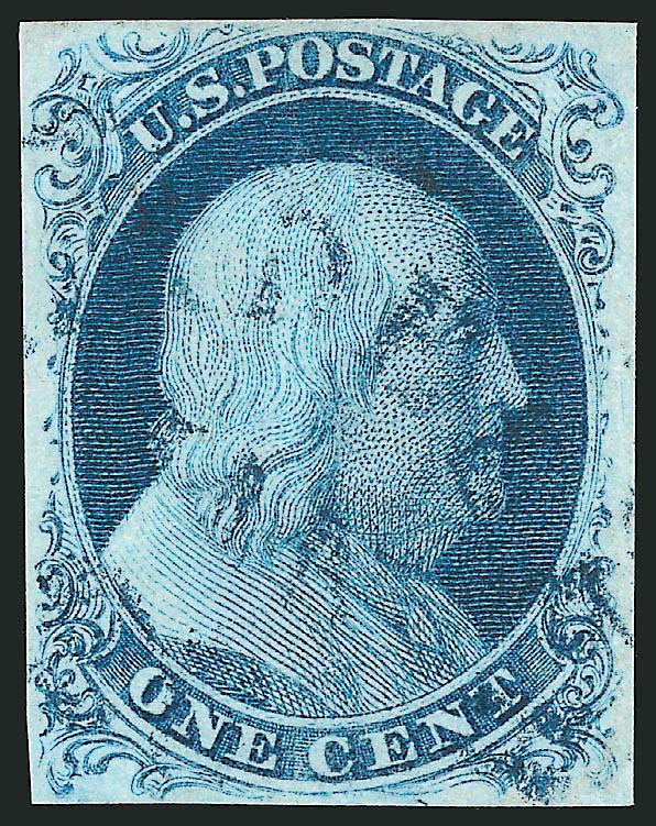 1c Blue, Ty. IIIa (8A).> Full margins to clear, beautiful bright Plate 1E color, light strike of <blue> Philadelphia circular datestamp, Very Fine and choice, with 1996 P.F. certificate