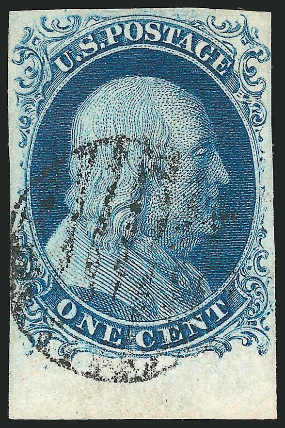 1c Blue, Ty. IV (9).> Position 97R1L, recut once at top, large margins to clear incl. <bottom sheet margin,> bright shade, neat grid cancel, Very Fine and choice, ex Koppersmith, with 1990 P.F.
certificate