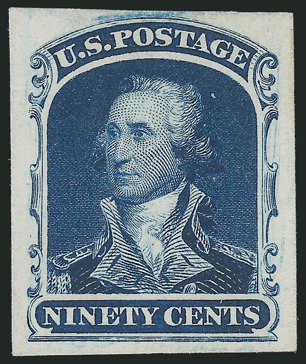 1c-90c 1857-60 Reprint, Atlanta Trial Color Proofs (40TC-47TC).> Complete set in Blue, large margins to clear except 30c in at bottom, Fine-Very Fine