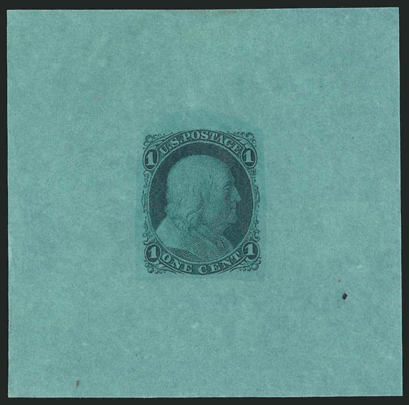 Toppan, Carpenter & Co., 1c Franklin, Schernikow Die Essays (63-E9e three, 63-E9f two, 63-E9i three).> Last two complete for all Scott-listed colors, fresh and Fine-Very Fine, also incl. additional of first cut
down (not counted)