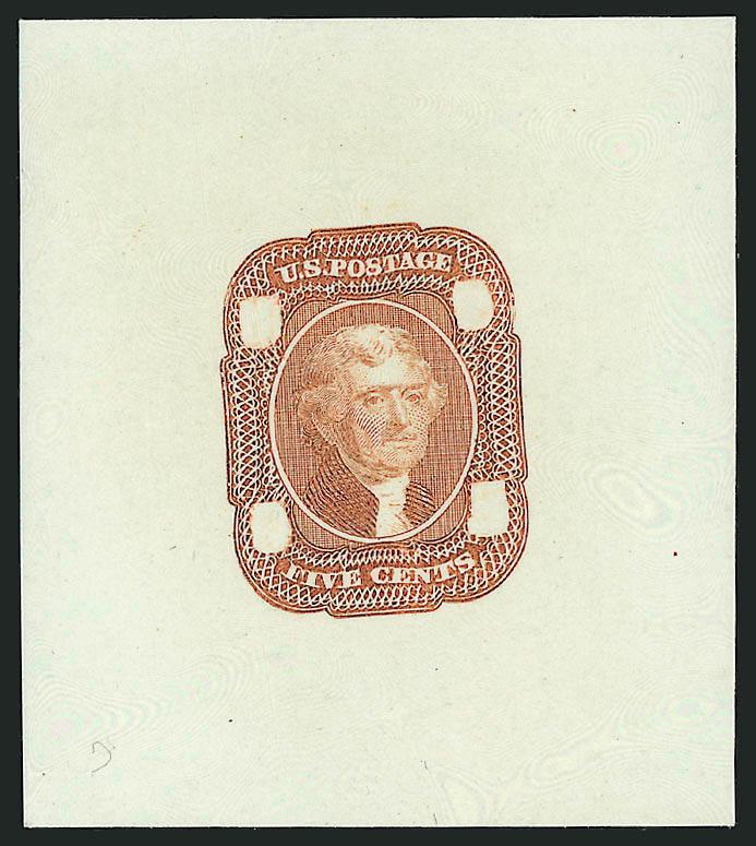 Toppan, Carpenter & Co., 5c Jefferson, Schernikow Die II Essay on Proof Paper (67-E2a).> Seven all different colors, Fine-Very Fine, also incl. one 67-E7b
