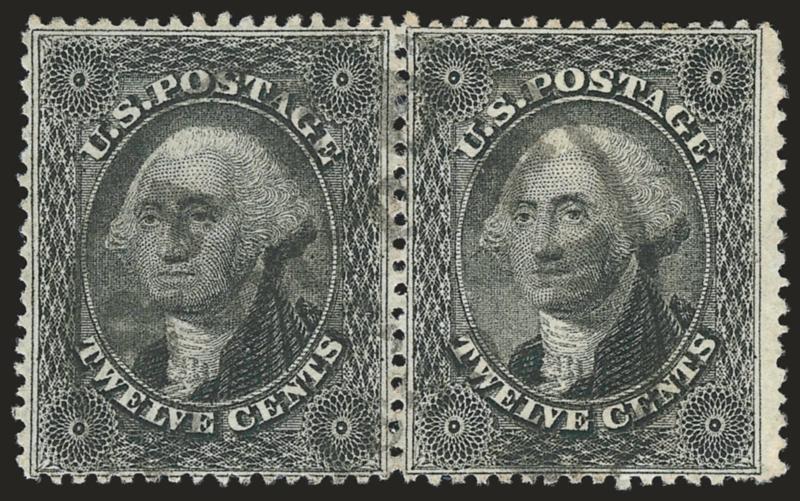 12c Black (36).> Horizontal pair, Positions 89-90R1, attractively centered, light circular datestamp, Very Fine and choice, with 2007 P.F. certificate