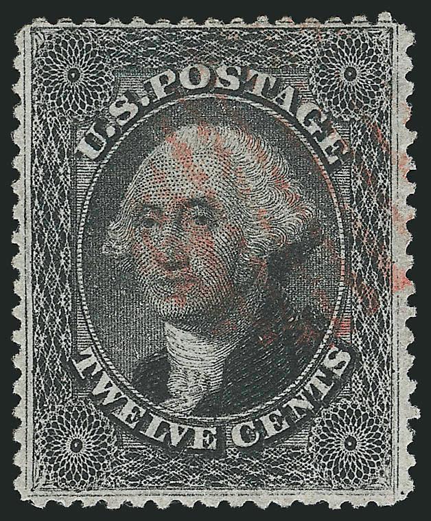 12c Black, Plate 3 (36b).> Bright shade, light strike of <red grid> cancel, Very Fine and choice, with 1999 and 2006 P.F. certificates (VF-XF 85 SMQ $390.00)