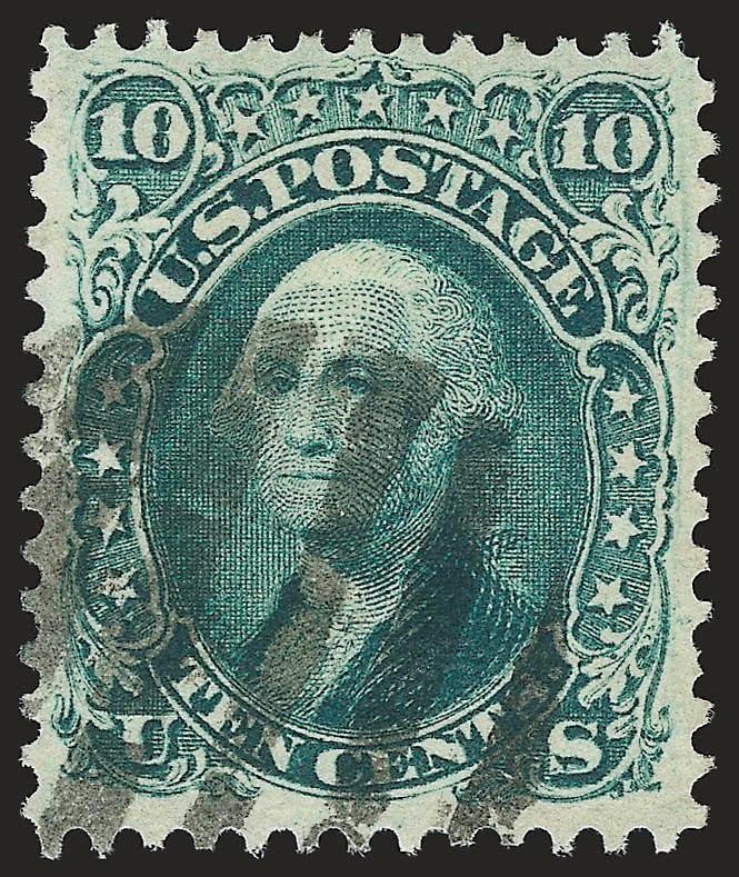 10c Green, E. Grill (89).> Wide margins, deep rich color, grid cancel, Very Fine and choice, with 2000 P.F. certificate